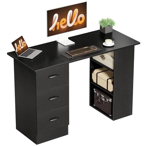 Image of HOMCOM Computer Desk, Home Office Desk, Writing Table, PC Workstation with 3 Storage Shelves and 3 Drawers for Working, Study, 120 x 49 x 72 cm, Black
