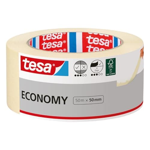 Image of tesa Masking Tape Universal EcoLogo - Painters Tape, 4 Days Residue-Free Removal, Without Solvent - Wide, 50 m x 50 mm