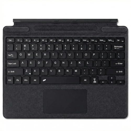 Image of Wireless Bluetooth Keyboard for Microsoft Surface Pro 11/10/9/8/X, US Layout Ultra-Slim Type Cover with 7-Color LED Backlit & Multi-Gesture Touchpad & Pen Holder, Built-in Battery, Black Leather
