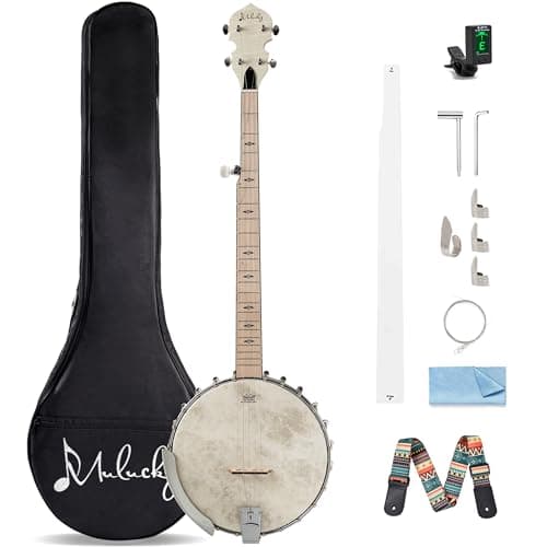 Image of Mulucky 5 String Banjo, Full Size with 24 Brackets, Open Back, Maple Banjos with Remo Head, Geared 5th Tuner, Gift Package with Beginner Kit - MB1101