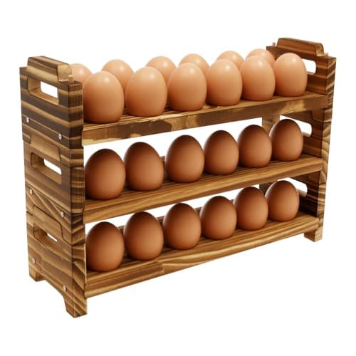 Image of Kitchen Countertop Egg Holder, 3 Tier Stackable Eggs Rack, Wood Egg Holder Storage, Container Collecting for Holding Up to 36 Fresh Eggs for Home Kitchen Cabinet Fridge