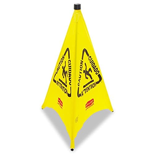 Image of Rubbermaid Commercial Products FG9S0100YEL, 76 cm Pop Up Safety Cone with Multilingual Caution Imprint and Wet Floor Symbol - Yellow