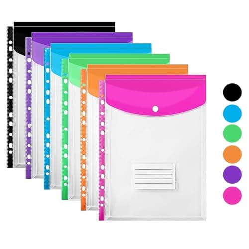 Image of Plastic Wallets A4 Punched Poly Pockets, Expandable Envelope Document Plastic Folders with Button and Label Pocket for School Home Office (6)