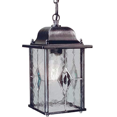 Image of Outdoor IP43-1 Bulb Hanging Chain Lantern - Hand Leaded Glass - Weatherproof and Rain Safe - Black/Silver - LED E27 100W Bulb - Outside - External - Exterior