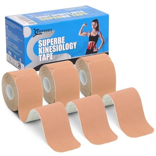 Image of SUPERBE Pre cut Kinesiology Tapes (3 Rolls Pack), Sports Tape Muscle Tape for Pain Relief, Muscle Support, Recovery and Physio Therapy (Beige)