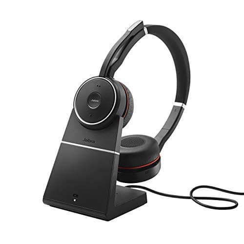 Image of Jabra Evolve 75 SE Wireless Stereo Bluetooth Headset with Noise-Cancelling Mic, Active Noise Cancellation & Charging Stand - Certified for Google Meet, Zoom and all other leading platforms - Black