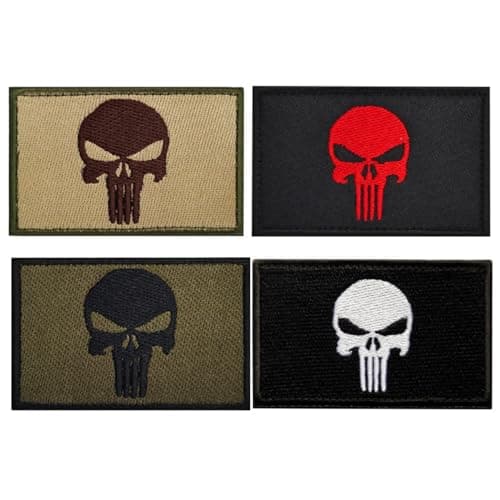 Image of YINGSC 4 Pieces Skull Punisher Patch Dead Skull Patch Tactical Embroidered Patchs Hook and Loop Applique for Military Uniform Tactical Bag Jacket Jeans Hat