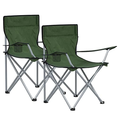 Image of SONGMICS Camping Folding Chair, Set of 2, Outdoor Fishing Chair with Armrest, Cup Holder, Portable, Foldable, Capacity 120 kg, Camping, Garden, Fishing, Beach, Terrace, Olive Green GCB001C01