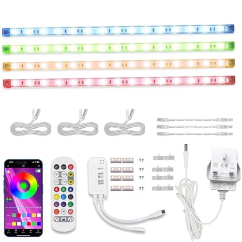 Image of Cefrank RGBW LED Strip Lights Kit - 4Pcs 30cm Linkable RGB LED Light Bar Kit for Display Cabinet, Smart App & Remote Control, Music Sync, Multi-Colors - UK Plug, Multicolour