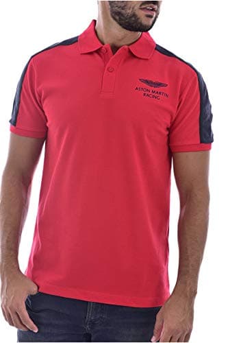 Image of Hackett Men Aston Martin Racing Shoulder Panel Polo T-Shirt, S-XXXL Slim Fit (Red, L)