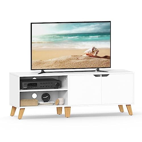 Image of VASAGLE LTV027T46 TV Unit, 140 cm Long with 2 Doors, Adjustable Shelf, for TVs up to 65 inches, Living Room, Dining Room and Bedroom, White