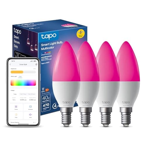 Image of Tapo L430C(4-Pack) Smart Bulb, Alexa Light Bulbs, E14, LED Light Bulb, 470 Max Lumens, Dimmable, Colour Changing Light Bulb, Auto Biorhythm,Music Sync,Voice/APP Control,Schedule & Timer