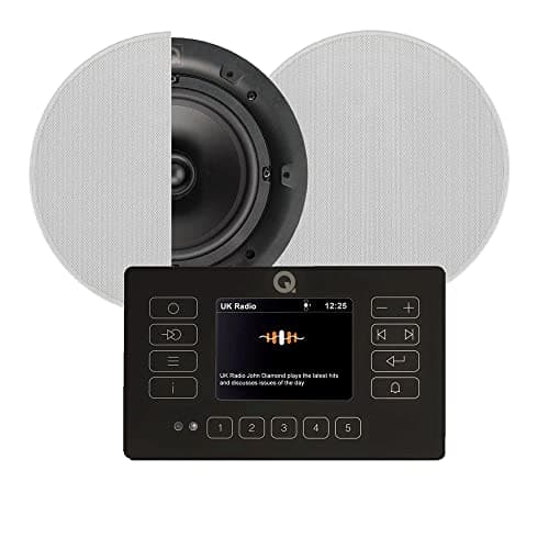 Image of Q Acoustic E120 Black DAB+ Digital Radio and Bluetooth Ceiling Speaker System - Touch Screen Wall Panel 2x QI65C