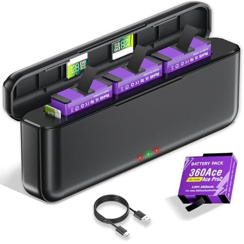 Image of CITYORK 3-slot charger and 2PCS 2400mAh battery Compatible with Insta360 Ace/Ace Pro/Ace Pro 2, Replacement battery for Insta360 Ace/Pro battery charger kit Accessories With LED display and USB cable