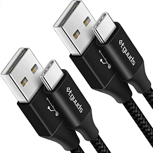 Image of etguuds USB C Cable [2Pack 60CM], USB A to USB C Charger Cable Fast Charging USB-Type C Lead Braided for Samsung Galaxy S23 S21 S20 S10 S9 S8 Plus S10E (Black)