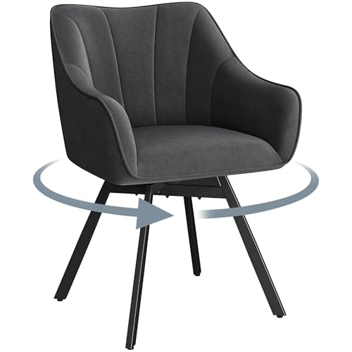 Image of Yaheetech Swivel Dining Chair with Armrests and Backrest, Modern Velvet Side with Metal Legs and Rotating Seat,Kitchen Chair for Dining Room,Living Room,Bedroom,Office,Gray