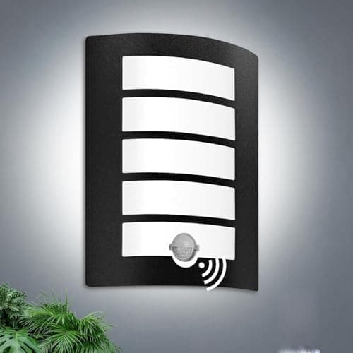 Image of HiBay Outside Light with Sensor Mains Powered Pir Outdoor Wall Lights Black Stainless Steel Wall Sconce Lamp IP44 Waterproof E27 External Lamps for Front Door Porch Patio Yard, Without Bulb