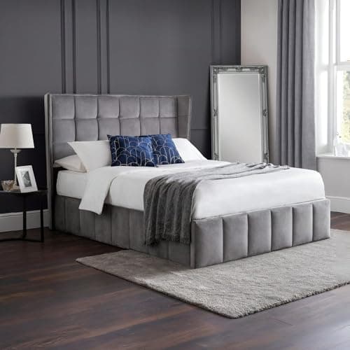 Image of Julian Bowen Light Grey Fabric Gatsby Storage Ottoman Bed, King
