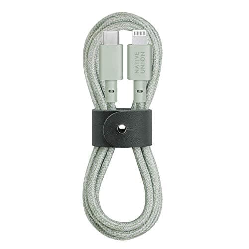 Image of Native Union Belt Cable USB-C to Lightning - 1.2m (4ft) Ultra-Strong Reinforced Charging Cable with Leather Strap [MFi Certified] Compatible with iPhone 14, iPhone 13 and earlier (Sage)