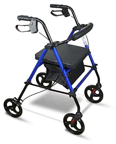 Image of Aidapt Rollator 4 Wheel with Seat,Lightweight,Padded Backrest,Height Adjustable,Ergonomic Handle Brakes,Shopping Bag,8" Puncture Proof Wheels,Folding,Elderly Mobility Aid,NO Tools Required