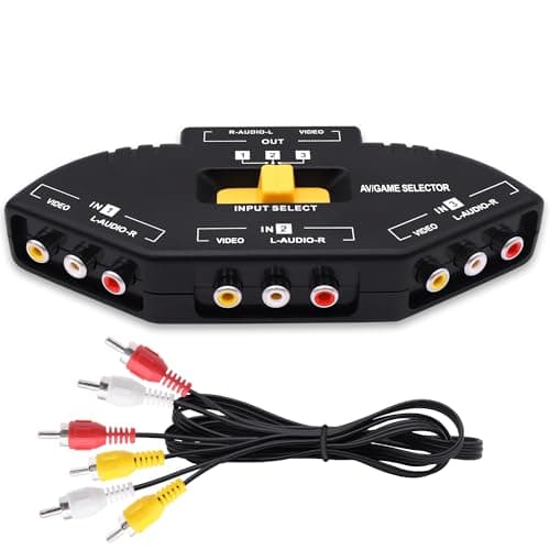 Image of YARCHONN RCA AV Audio Video Switcher Splitter 3 Way Audio Video AV RCA Switch Game Selector Box Splitter 3 in 1 Out Composite Converter Switcher with AV Cable for XBOX DVD PS3 HDTV