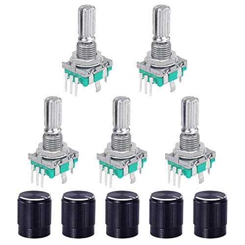 Image of WayinTop 5 Set 360 Degree Rotary Encoder Code Switch Push Button EC11 Digital Potentiometer with Switch 5 Pin Handle Length 20mm and Knob Cap for Arduino Electronics Projects