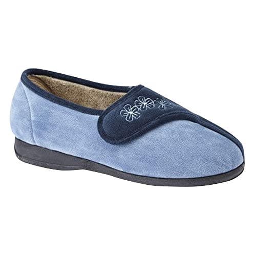 Image of Sleepers Womens/Ladies Gemma Touch Fastening Embroidered Slippers (7 UK) (Navy/Blue)