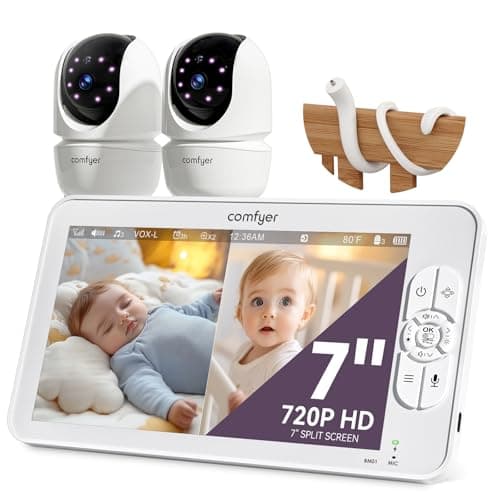 Image of Comfyer BM01 7" Split-Screen Baby Monitor with 2 1080P Cameras, 720P HD No WiFi Monitor with a Flexible Bracket, 6000mAh Battery, VOX Mode, 2 Way Audio, Remote PTZ, Auto Night Vision