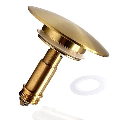 Image of Pop Up Sink Plug Replacement Brushed Gold 66mm Solid Brass, Click Clack Sink Plug, Sink Drain Plug Stopper, Chonphan Basin Sink Sprung Push Plug Waste Plug for Bathroom Vanity Sink Lavatory