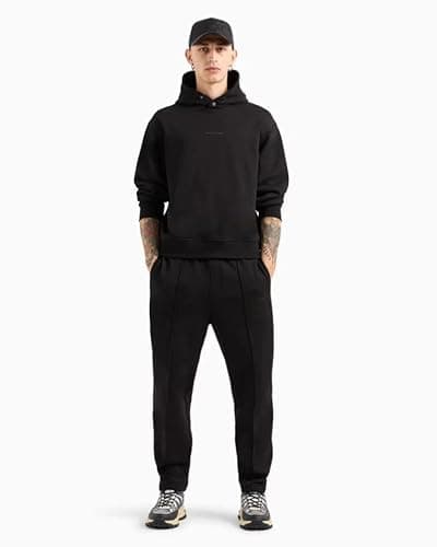 Image of Armani Exchange Men's The Grid, Sustainable, Printed Logo Lettering Sweatpants, Black,