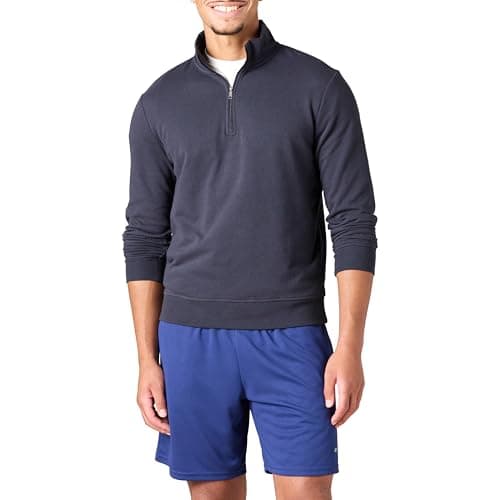 Image of Amazon Essentials Men's Lightweight French Terry Quarter-Zip Mock Neck Jumper, Dark Navy, XXL
