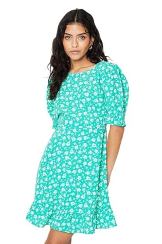 Image of Dorothy Perkins Petite Green Floral Frill Hem Mini Dress, 10, Green
