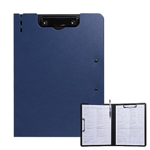 Image of FRETONBA Clipboard A4 with Double Clips, Foldover Clip Board with Cover, Plastic Document Folder, Lightweight Personal Organiser Suitable for School, Office, Industry, Blue