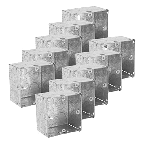 Image of 10x Pack 1 Gang Single 47mm Metal Back Box Electrical Socket Switch Recessed Wall Pattress 1G Flush Mount BS EN 60670 5733 UK Standard Brass Earth Screw Galvanised Steel - 10 Pack Multi-Buy