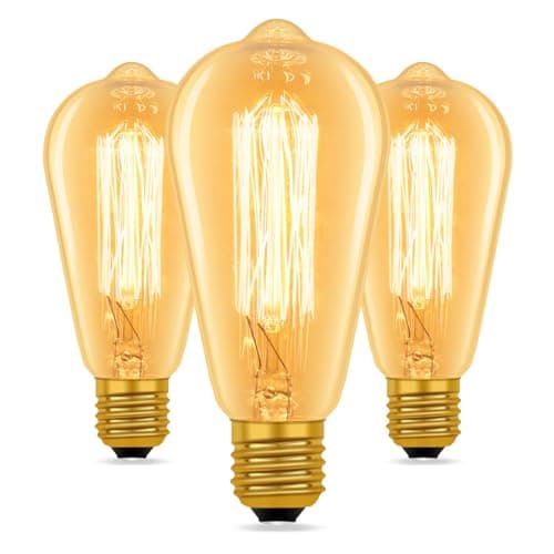 Image of Caldarax ST64 Vintage Light Bulbs E27 Edison Screw Dimmable, Squirrel Cage Shaped Filament Bulb, Amber Glass 2200K Warm White, Retro Industrial Style Bulb for Ceiling, Chandelier, 60, Watt, 3 Packs
