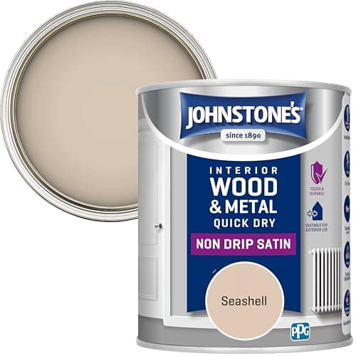 Image of Johnstone’s - Quick Dry & Nondrip Satin Paint for Wood & Metal - Seashell | Interior & Exterior | Self-Undercoating, Low Odour, Water-Based, Dry in 1-2 Hours | 12m2 Coverage per Litre | 750ml