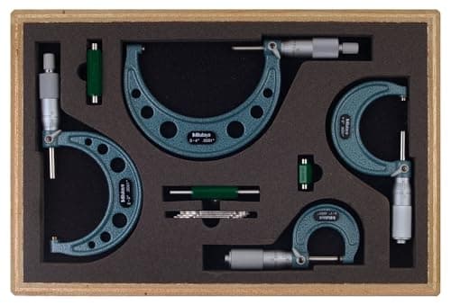 Image of Mitutoyo 103-931 Outside Micrometer Set with Standard, 0-4" Range, 0.02" Graduation (4 Pack)