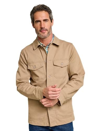 Image of Pegasus Men's Utility Style Stretch Cotton Cargo Jacket, Lightweight & Functional Overshirt with 4 Front Pockets & Adjustable Cuffs Sand M