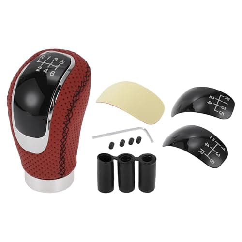 Image of TUCKBOLD Universal Shift Knob, Gear Shifter Knob with 3 Adapter for 6 Speed Manual Transmission Vehicle, 9.5cm, PU Leather, Red Black, 1 Set