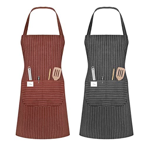 Image of Vicloon Unisex Adjustable Bib Apron, 2 Pcs Apron with 2 Pockets Cooking Kitchen Chef Aprons, Women Men Aprons for Home Kitchen, Restaurant, Coffee house (Grey/Coffee)