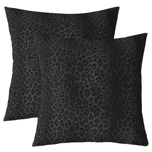 Image of Homemissing Kids Black Leopard Square Cushion Covers Set of 2 Cheetah Print Throw Pillow Covers Safari Pillow Covers for Kids Boys Girls Animal Cushion Covers for Couch Sofa 45x45cm