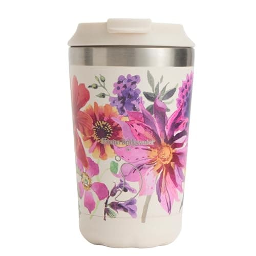 Image of Chilly's Original Coffee Cup - Thermal Travel Mug For Cold & Hot Drinks - Reusable Cups with Lids - Double Walled Vacuum Insulated Mug - Stainless Steel - 340ml - Garden Flowers