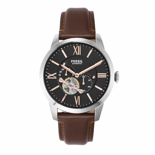 Image of Fossil Watch for Men Townsman, Mechanical Automatic Movement, 45 mm Silver Stainless Steel Case with a Leather Strap, ME3061