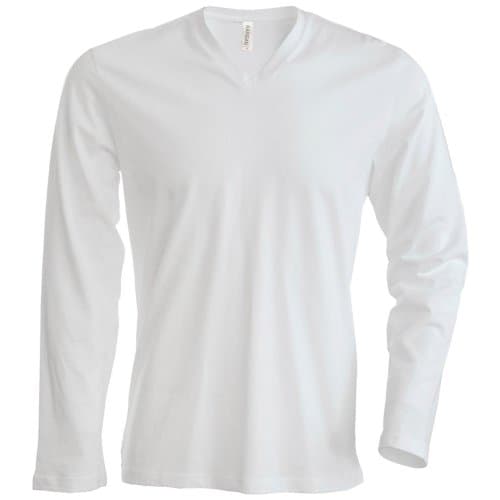 Image of Kariban Mens Slim Fit Long Sleeve V Neck T Shirt (M) (White)