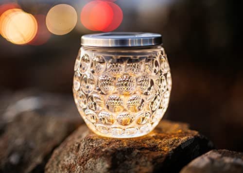 Image of Garden Mile Warm White LED Solar Garden Lights Dimpled Glass Jar With Auto Sensor Outdoor Lights Mosaic Patio Lights Glass Ball Ornaments For Indoor Outdoor Decorations
