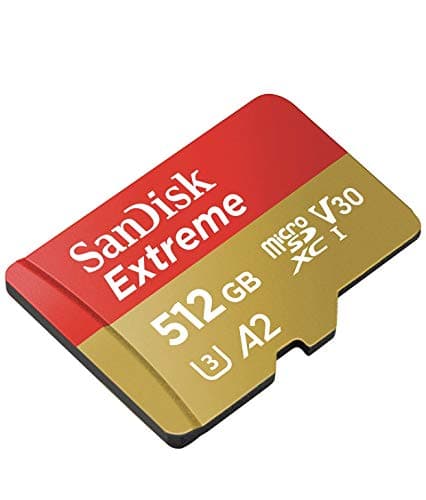 Image of SanDisk 619659173760 Extreme 512GB microSDXC Memory Card + SD Adapter with A2 App Performance + Rescue Pro Deluxe, up to 160MB/s, Class 10, UHS-I, U3, V30,Red/Gold
