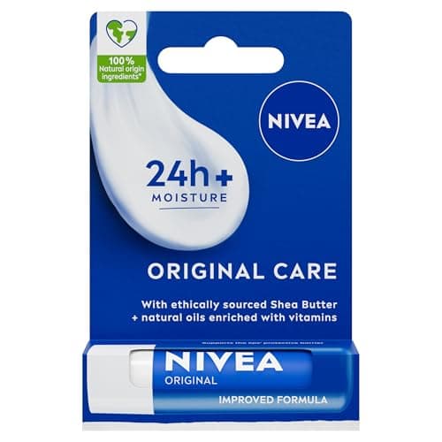 Image of NIVEA Lip Balm Original Care (4.8g) Lip Balm Deeply Hydrates Lips for 24h+, with 100% Natural Origin Ingredients, Shea Butter, and Vitamins, Lip Care