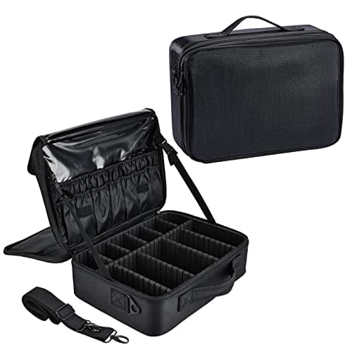 Image of Joligrace Large Oxford Fabric Professional Makeup Bag with Removable Back Strap Cosmetic Case Beauty Box Hairdressing Tools Organiser Storage Box (Double Tiers Medium, Black)