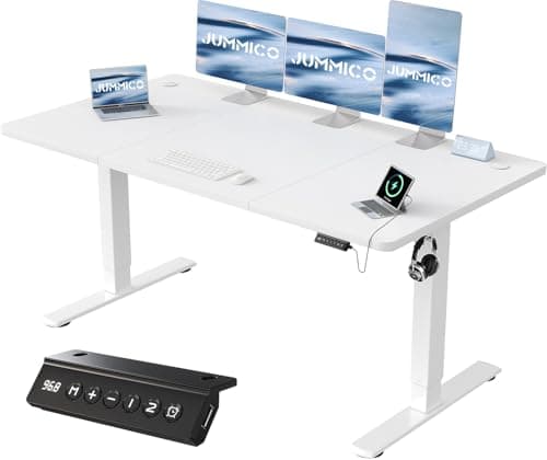 Image of JUMMICO 160x70cm Electric Standing Desk with USB Charging Height Adjustable Desk with Sedentary Reminder Stand Up Desk with Splice Board for Home Office,White