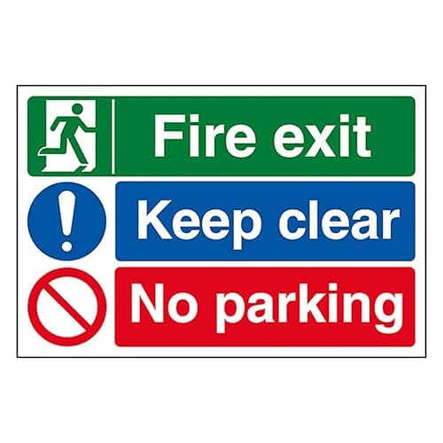 Image of V Safety Fire Exit/Keep Clear/No Parking 300 x 200 mm - 1mm Rigid Plastic Safety Sign